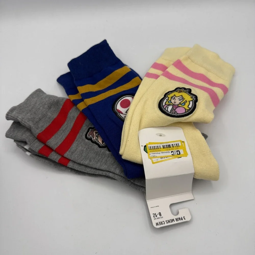 Super Mario Princess Peach, Toad & Donkey Kong 3pk Crew Socks Mens 8-12 NEW